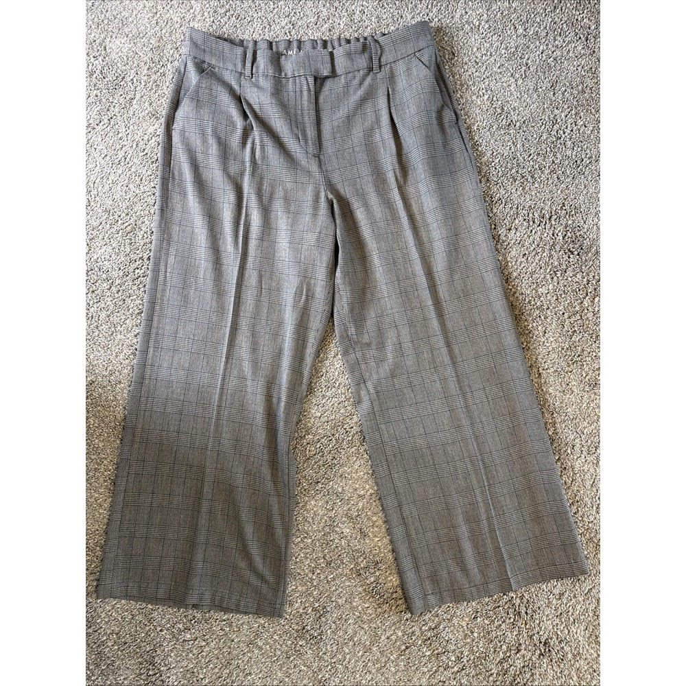 American Eagle Women's High Rise Baggy Wide Leg Dress Pants Plaid Size 16